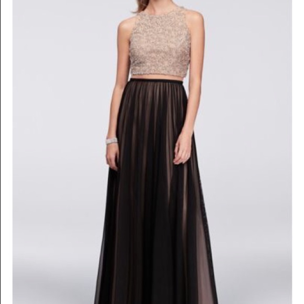 Black and Tan prom dress - beaded prom dress
